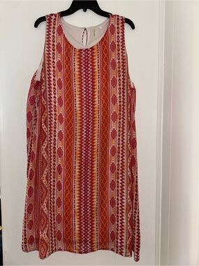 Tacera Pink and Orange Sleeveless Patterned Midi Dress